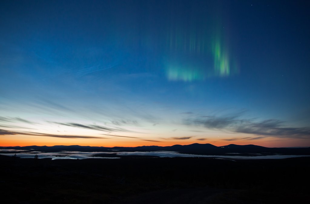 Autumn auroras on top of Pallas-Yllästunturi national park fells in Lapland, Finland